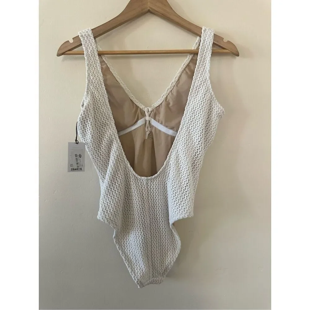 Shade and Shore Lace Up Crochet One Piece Swimsuit Size Small New